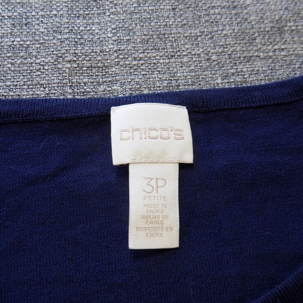 Chico's Sweater Women 3P Navy Blue Good Gold Button Cuff Rayon Blend Knit - Picture 2 of 9
